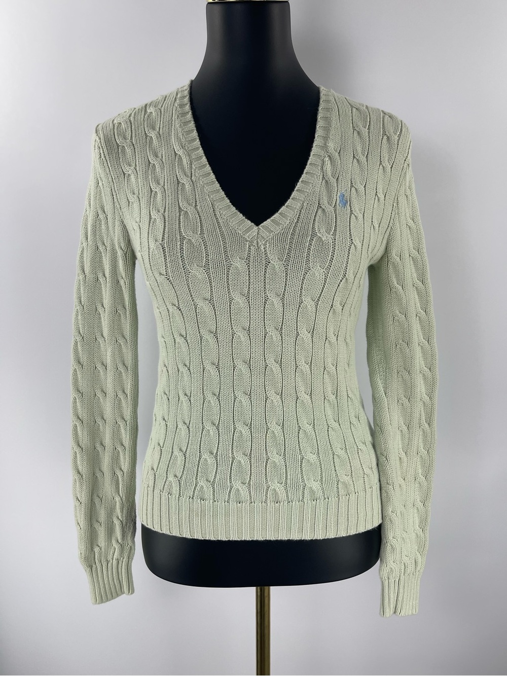 Ralph Lauren Sport Cable Knit V Neck Sweater Size M Tennis Preppy Old Money
